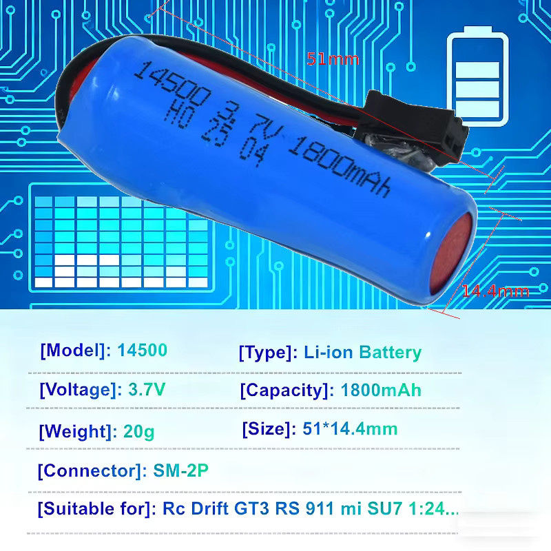 PYLRC Li-Ionen-Akku 3,7V 1800mAh in Blau für RC Drift GT 911 und 2WD/4WD Allrad Offroad-Fahrzeuge - Bild 2