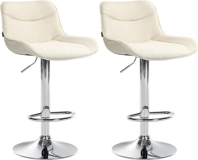 DELUKE Barhocker 2er Set TAMPA Tresenhocker mit Lehne in Creme aus Stoff und Chrom - Bild 1