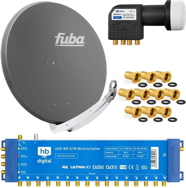 hb-digital Satellitenschüssel Fuba DAA Durchmesser: 85 cm, Farbe: Anthrazit, Multischalter 5-16 LNB Quattro - Bild 1