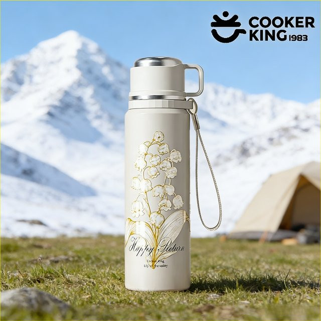 COOKER KING Isolierter Becher aus Edelstahl und PP mit Hebeseil in Weiß, 600/800 ml - Bild 1