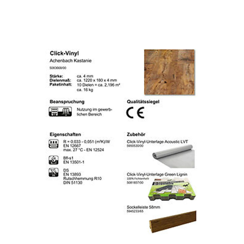 Check One Click-Vinylboden Achenbach Kastanie in Braun in Holzoptik im Plank-Design mit rustikalem Look - Bild 2