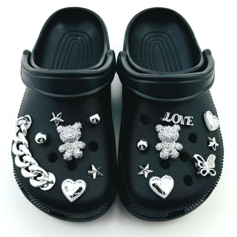 FHLDING Schuhcharms-Set, 15-teilig, Diamant-Bären-Ketten, Nieten, Zubehör für Clogs - Bild 2