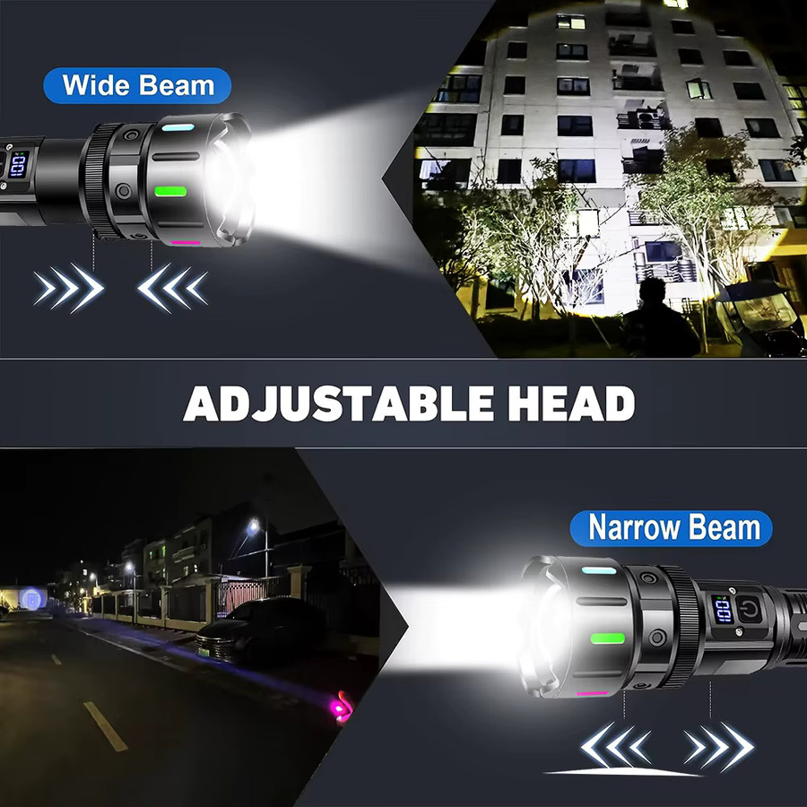 JIASHUAIXIN Hochleistungs-LED-Taschenlampe in Schwarz, wiederaufladbare taktische Zoom-Taschenlampe mit Power-Display und USB-C-Anschluss - Bild 3
