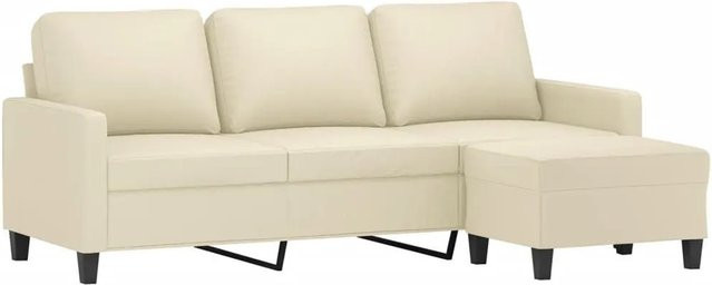 vidaXL 3-Sitzer-Sofa mit Hocker in Beige aus Kunstleder mit modernem Design - Bild 1