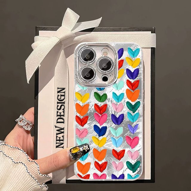Apple iPhone Schutzhülle mit Herz-Gletscher-Textur und Glaslinsen-Schutzabdeckung in Multicolour - Bild 1