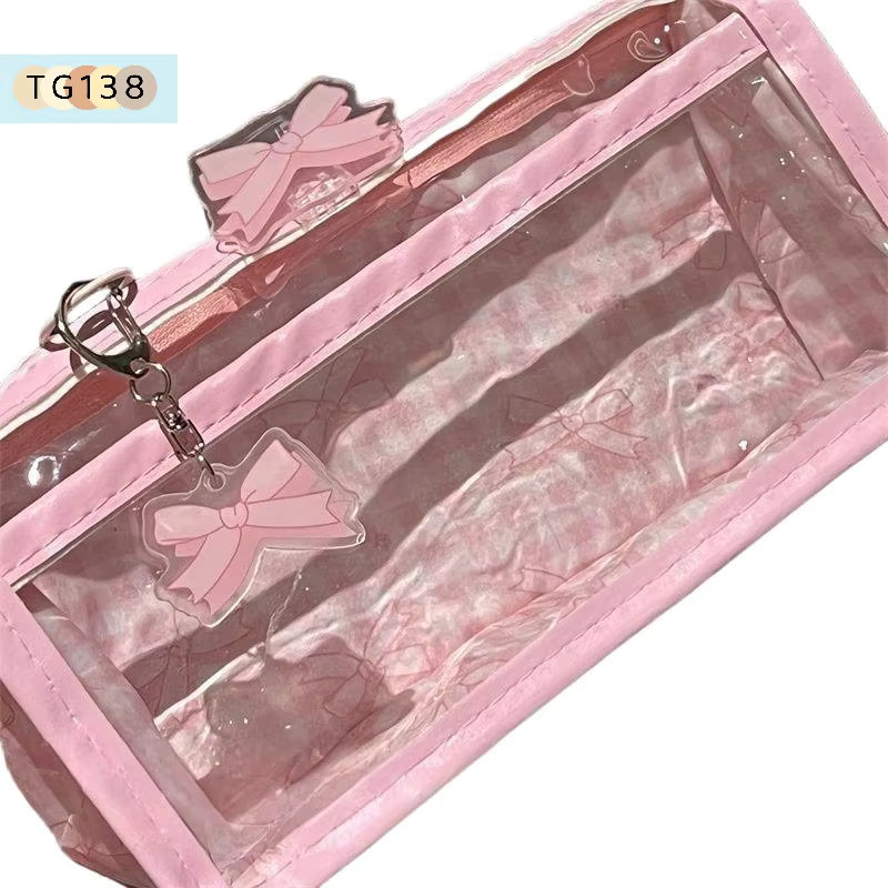 Transparente Federmäppchen-Box mit Schleifenreißverschluss in Pink, große Schreibwaren-Aufbewahrungstasche aus Kunststoff - Bild 2