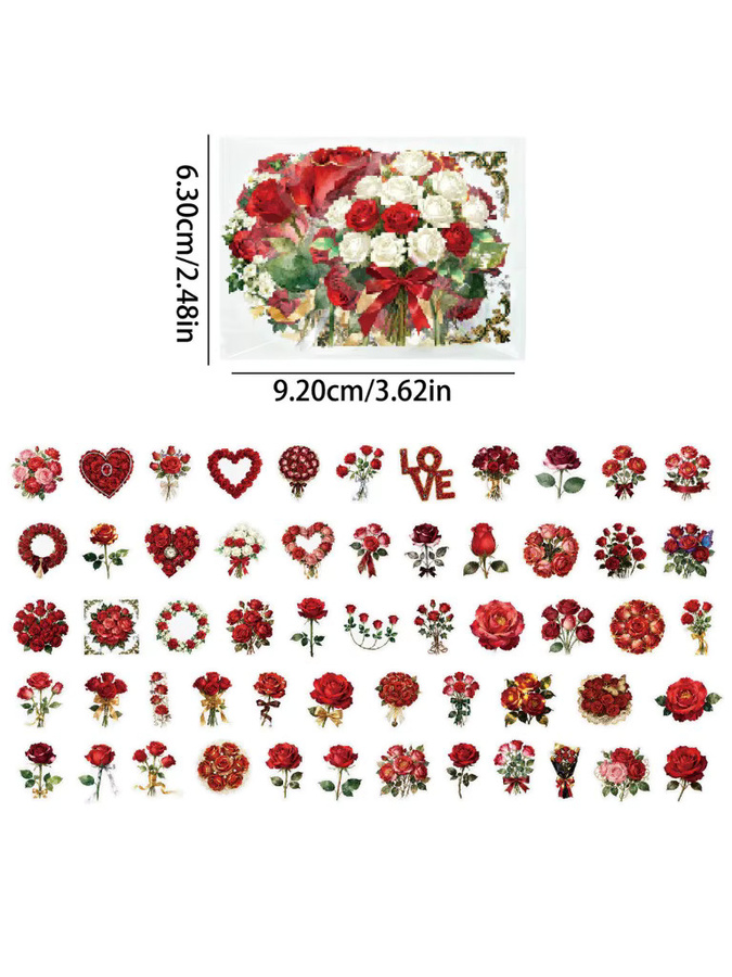 56 Stück rote Rosen-Blumen-Aufkleber aus transparentem PET in Herzform von AnimeWorlds Store - Bild 6