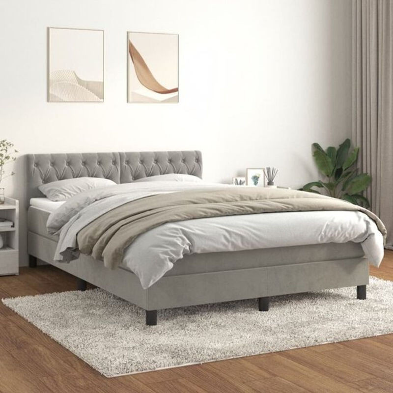 Vidaxl Boxspringbett mit Matratze aus Samt in Grau, B/T/H: 140 x 200 cm - Bild 1