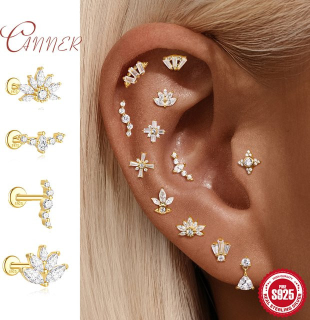 CANNER Piercing Ohrringe, 925 Silber, Zirkonia, Damen, Gold - Bild 1