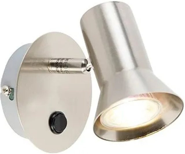 QAZQA Wandspot Karin 1 aus Stahl in Silber, drehbar und neigbar mit Schalter und GU10 Fassung - Bild 1