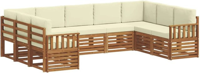 vidaXL Sofagarnitur 9-teilig aus Massivholz Akazie in Natur und Creme mit Polsterung und Kissen - Bild 1
