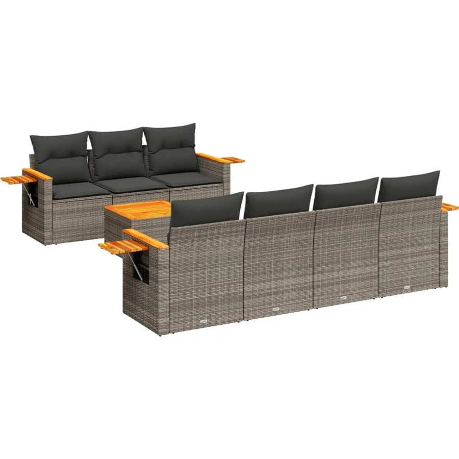 vidaXL 8-teilige Garten-Sofagarnitur aus Poly-Rattan und Akazienholz in Grau mit Kissen - Bild 2