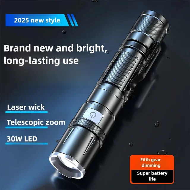 JIASHUAIXIN Tragbare LED-Taschenlampe mit Teleskop-Zoom, wiederaufladbar und wasserdicht, Farbe: Schwarz - Bild 1