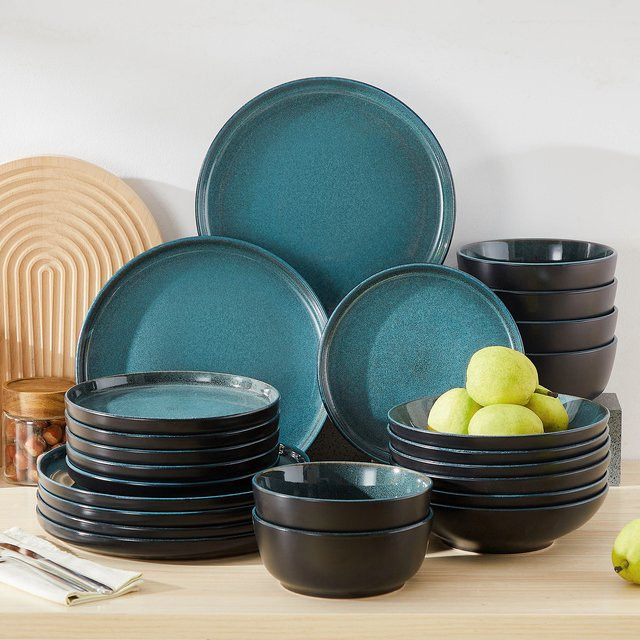 vancasso PLAYB Keramikteller-Set aus Steinzeug, 24-teiliges Dinner-Service in Blau mit Speisetellern, Desserttellern und Müslischalen - Bild 1
