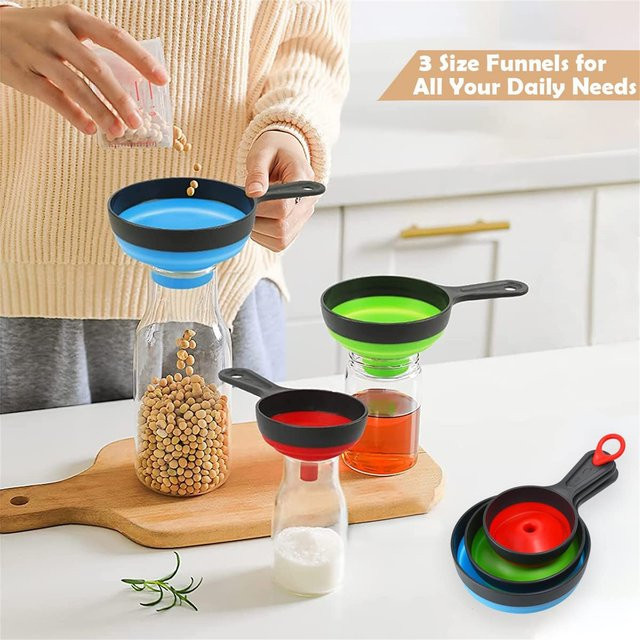 Venlohome 3-teiliges Silikon Trichter-Set, klappbare Teleskop-Trichter in Mehrfarben für Küche und Haushalt - Bild 1