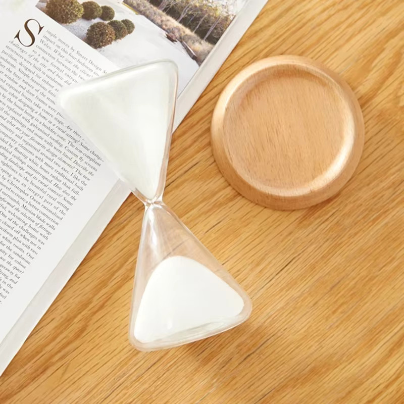 Nordic Sanduhr aus Glas mit Holzbasis im Tröpfchen-Design, Weiß, Tischdeko für Home Office und Arbeitszimmer - Bild 2