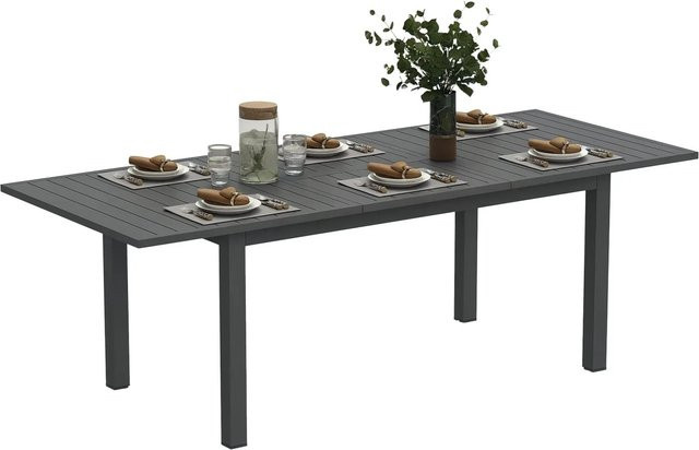 Outsunny Gartentisch aus Aluminium in Grau, ausziehbar, Rechteckig, B/T/H: 220 x 90 x 73 cm - Bild 1