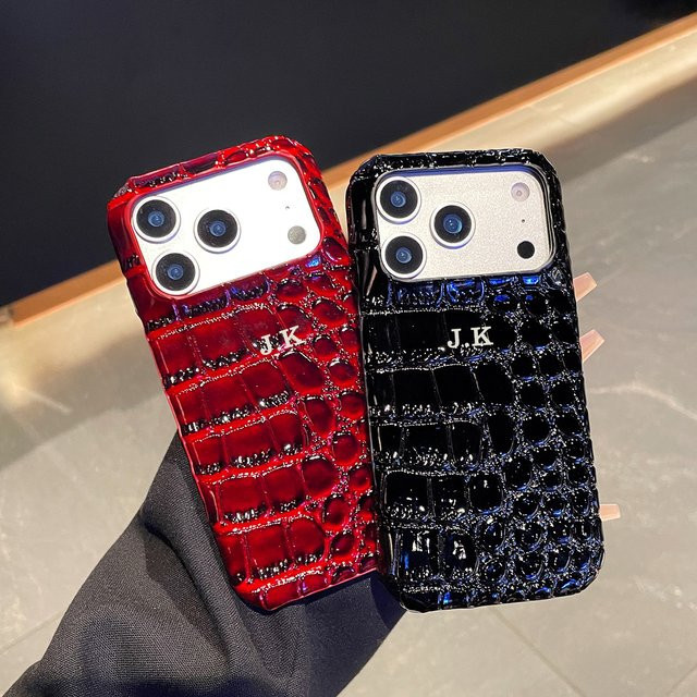 Luxuriöse Handyhülle in Krokodilleder-Optik aus PU-Leder für iPhone 17 16 15 14 13 Pro Max, Stoßfeste Schutzhülle mit harter Rückseite, Farbe: Rot - Bild 1