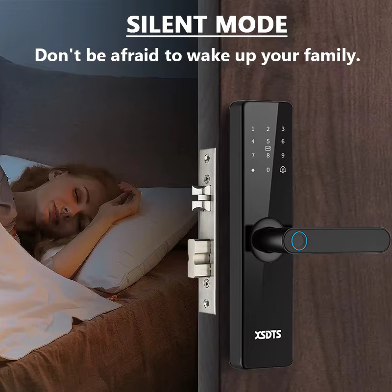 XSDTS Smart Lock Elektronisches Türschloss mit Fingerabdruck, Passwort und Bluetooth via TTLock App, kompatibel mit Google Home und Alexa, Farbe: Schwarz - Bild 4