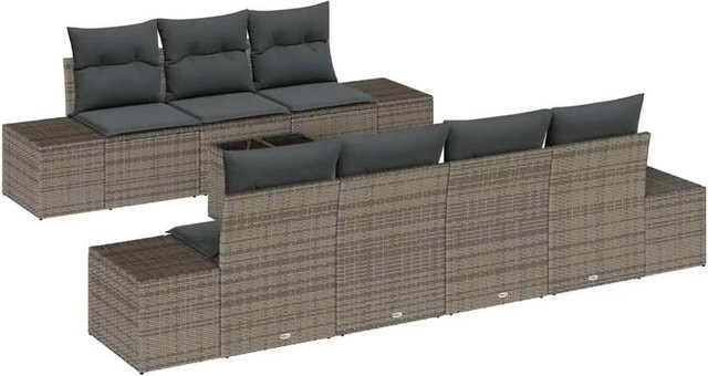 vidaXL Garten-Sofa-Set 8-teilig aus Polyrattan in Grau mit Polsterkissen - Bild 1
