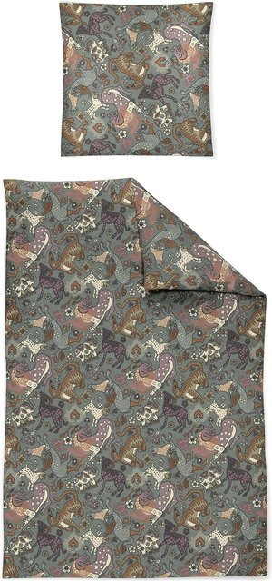 Bettwäsche CORA Jersey mit Motiv Animals und Graphic in Silber, Grau und Grün, Set aus Bettbezug und Kissenbezug, B/T/H: 135 x 200 cm und 80 x 80 cm - Bild 1
