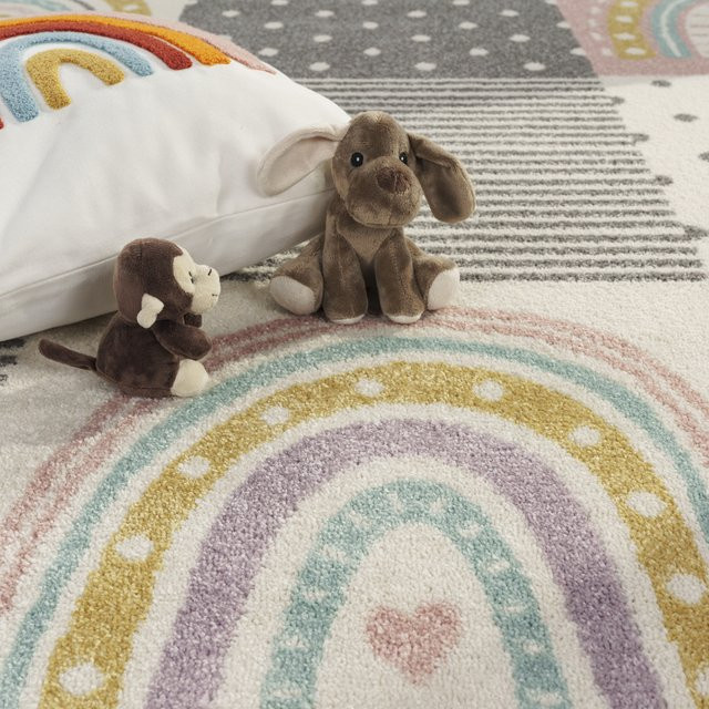 Runder Kinderteppich Ninique in Pink mit Regenbogen- und Herzmuster, Durchmesser: 120 cm - Bild 1