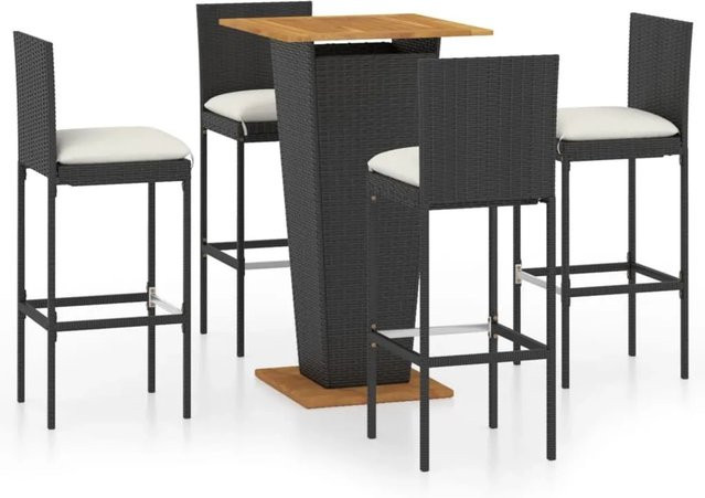 vidaXL 5-tlg Gartenbar-Set aus Poly Rattan mit Kissen in Schwarz Modell 12 - Bild 1