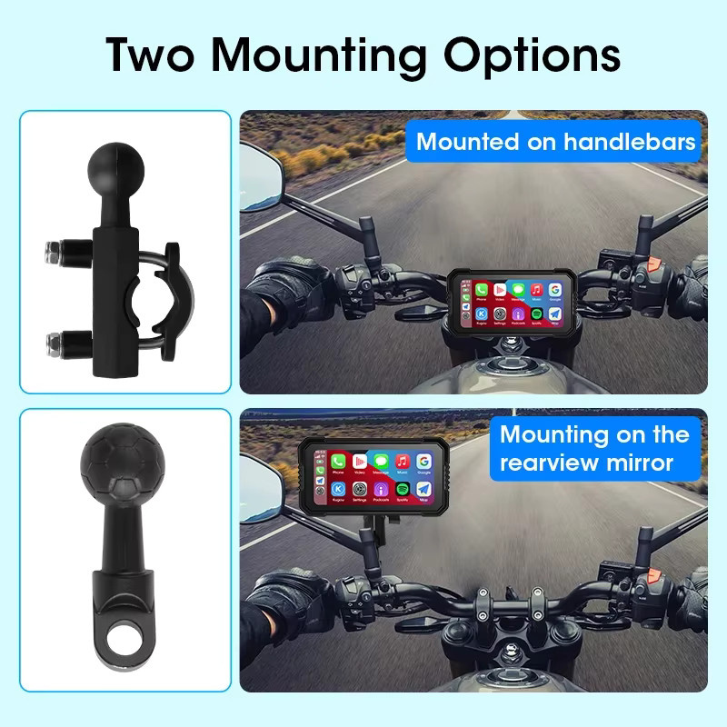 JMCQ Motorrad DVR mit 6,25 Zoll Display, GPS Navigation, Wireless CarPlay und Android Auto, IPX7 wasserdicht, Schwarz - Bild 4