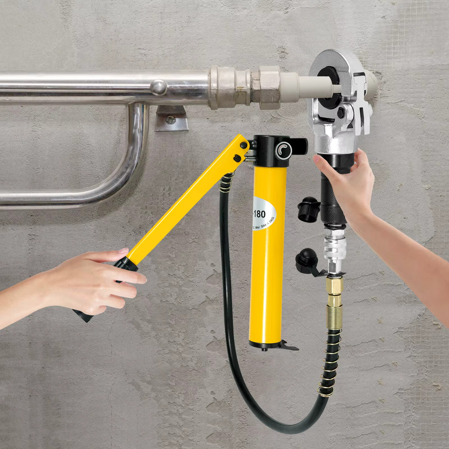 CNCEST Hydraulische Crimpzange 6T mit 360 Grad drehbarem Kopf und V/TH-förmiger Kontur in Gelb - Bild 1