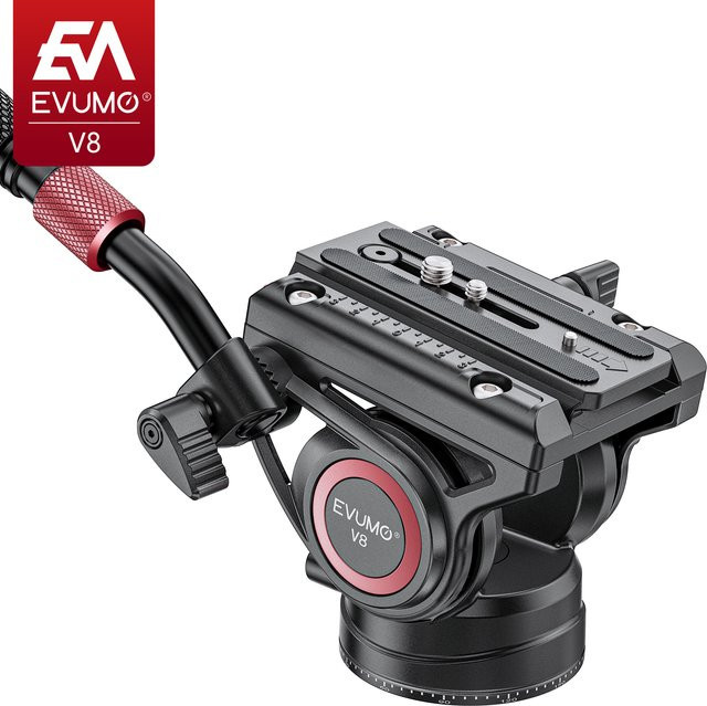 EVUMO V8 Hydraulische Schwenk-Neigebasis mit 72 mm Fluid Head und Q.R-Platte in Schwarz für DSLR und Videokameras - Bild 1