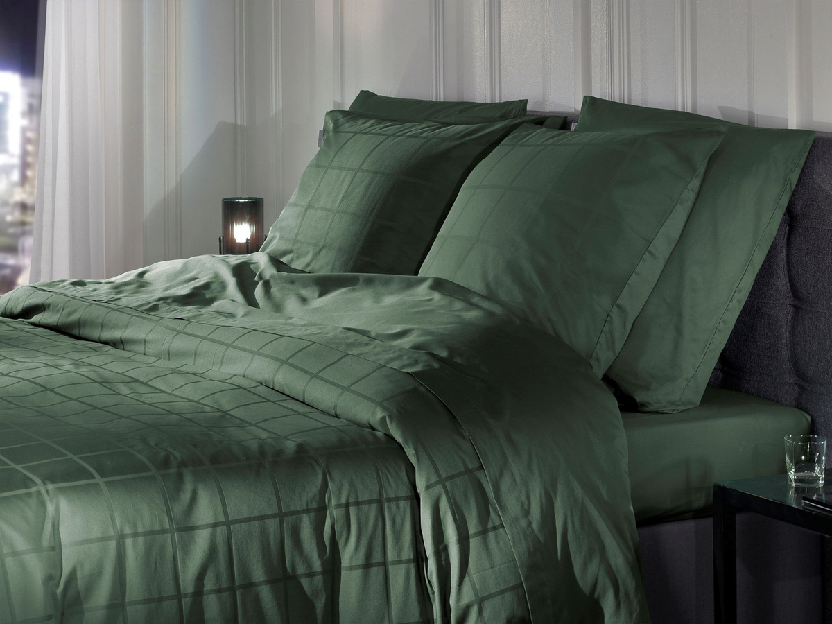 Heckett & Lane Mako-Satin Bettwäsche Diamante Calla Green Reversible B/H: 135 x 200 cm mit Kissenbezug 80 x 80 cm - Bild 1
