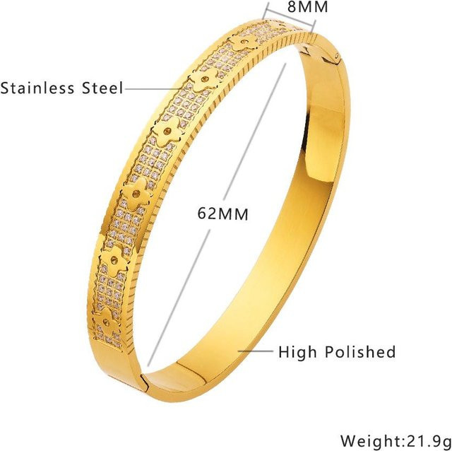 Wucifang Jewelry Armband, Kleeblatt, Edelstahl, Diamant, Zirkonia, Damen, beige - Bild 1