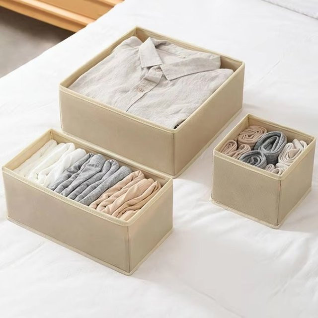 KindFuny Organizer aus Stoff mit Trenndividern in Beige zur Aufbewahrung von Unterwäsche, Socken und Kleidung für Schubladen und Schränke - Bild 1