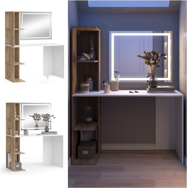Vicco Schminktisch Tower Weiß mit LED-Spiegel, B: 122 cm, T: 55 cm, H: 245,9 cm - Bild 1