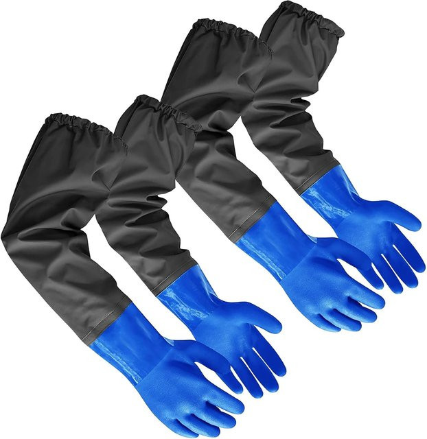 Wasserdichte PVC-Schutzhandschuhe in Blau mit Baumwollfutter, öl-, säure- und alkalibeständig, Länge: 65 cm - Bild 1