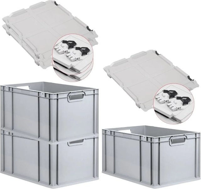 PROREGAL SuperSparSet 3x Eurobox NextGen Grip mit Scharnierdeckel und schwarzen Schiebeschnappverschlüssen, Grau, H x B x T: 32 x 40 x 60 cm - Bild 1