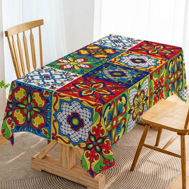 Wasserdichte Tischdecke aus Polyester mit mexikanischem Talavera-Keramikfliesen-Design von JMG Household Supplies, Mehrfarbig, B: 100 cm, T: 160 cm - Bild 1