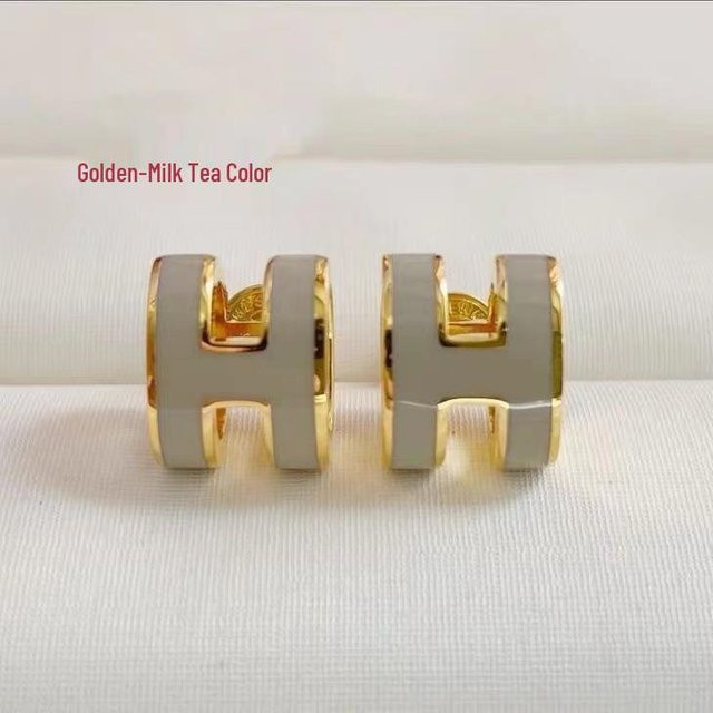 Aijia H Ohrstecker, Emaille, Titan, Gold, Damen, beige - Bild 1