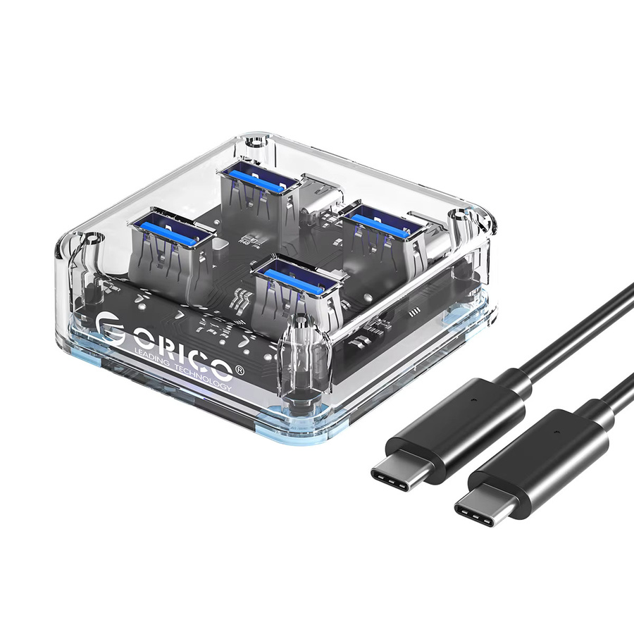 ORICO USB-C-Hub Transparente 4-Port-Erweiterung mit USB 3.2 Hochgeschwindigkeitsübertragung und OTG-Adapter - Bild 6