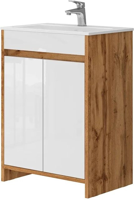 Vicco Waschtischset Lemgo Eiche Gold Weiß Hochglanz 2-teilig B/T/H: 60 x 40 x 82 cm - Bild 1