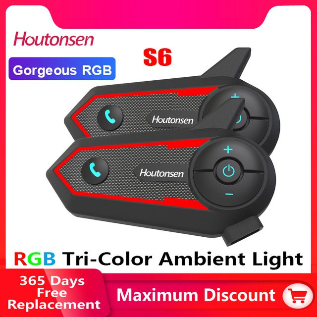Houtonsen S6 Motorrad Helm Bluetooth Intercom Headset mit RGB Umgebungslicht, wasserdicht, Schwarz/Mehrfarbig - Bild 1