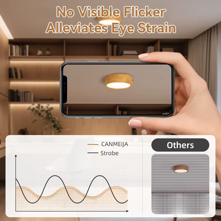LANGYUE LED Deckenleuchte mit Holzmaserung und integriertem LED-Spotlight als oberflächenmontierte Downlight-Strahler für dein Wohnzimmer - Bild 3
