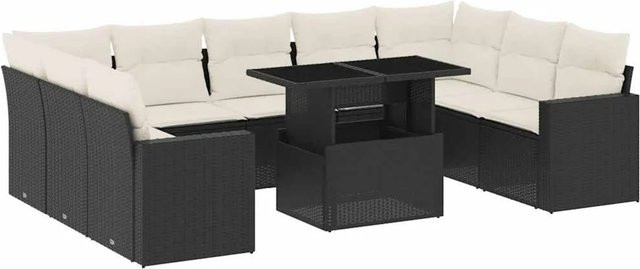 vidaXL 10-teilige Garten-Sofagarnitur aus Poly-Rattan mit Kissen in Schwarz-Creme - Bild 1