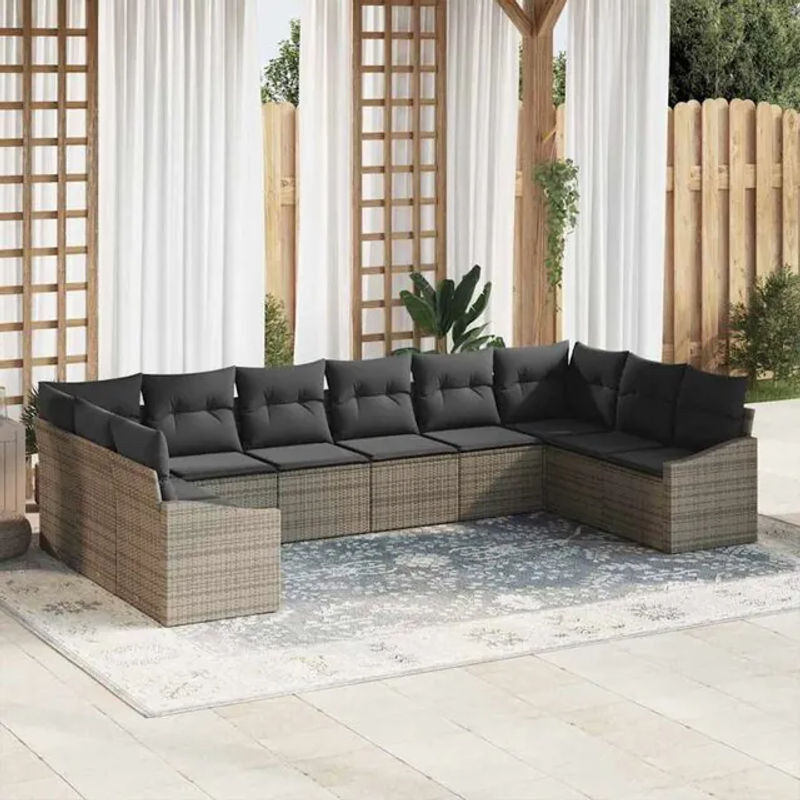 vidaxl Loungemöbel Sofa Set aus Polyrattan mit 10 Kissen in Grau - Bild 1