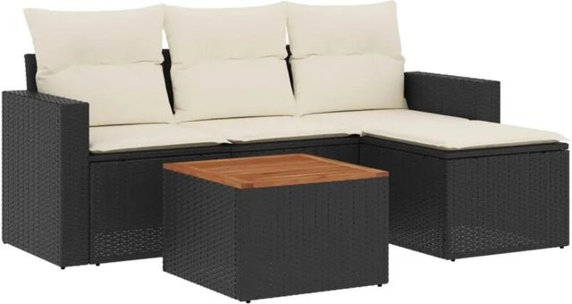 vidaXL 5-tlg Garten-Sofagarnitur in L-Form aus schwarzem PE-Rattan mit Kissen und pulverbeschichtetem Stahlgestell - Bild 1
