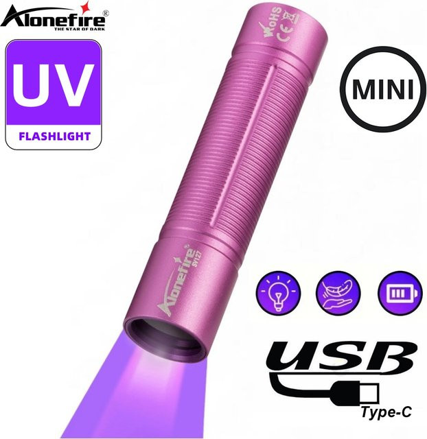 Alonefire Mini UV Taschenlampe USB aufladbar für Harz, Nagellack und Tintenmarker (365nm/395nm) - Bild 1