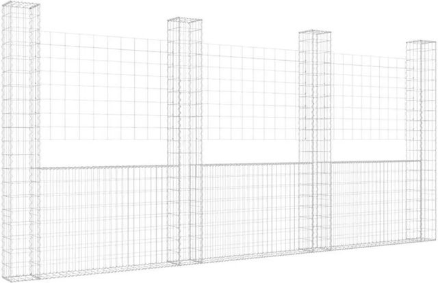 vidaXL Gabionenkorb U-Form aus Eisen in Silber mit 4 Säulen, B/T/H: 380 x 20 x 200 cm - Bild 1