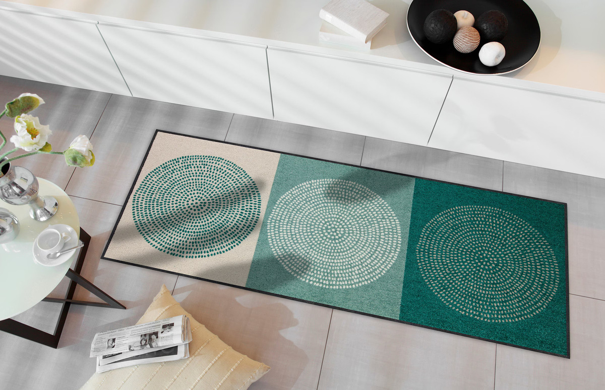 Rutschhemmende Salonloewe Fußmatte in Green Multicolour mit Punktmuster aus Polyamid und Gummi - Bild 2