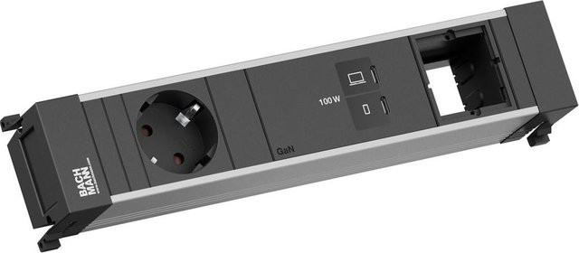 Bachmann Power Frame Tischanschluss Schwarz mit 1x CEE7/3 und 1x USB-C PD 100W sowie 0,2m Kabel - Bild 1