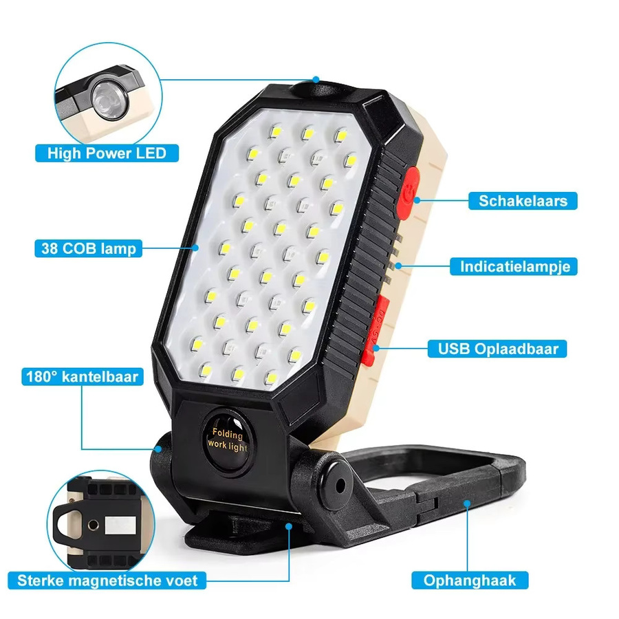 XIWANGFIRE Wiederaufladbare LED COB Arbeitsleuchte mit Magnet, wasserdichte Camping-Laterne in Schwarz mit Power-Display - Bild 3